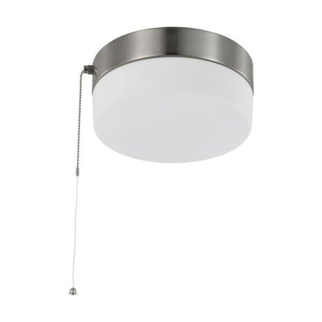 12 Watt - 8 inch - LED Flush Mount Fixture with Pull Chain - Brushed Nickel with Frosted Glass