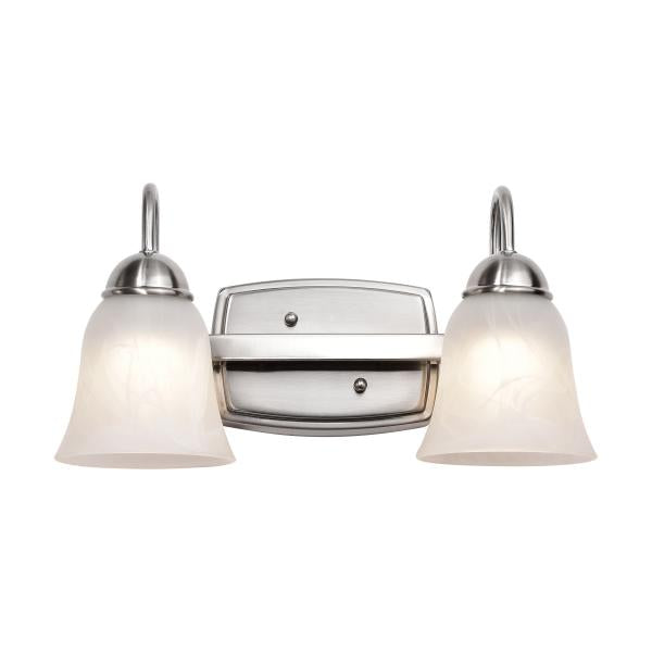 15 Watt - LED 2 Light Vanity Fixture - 3000K - Brushed Nickel with Alabaster Glass