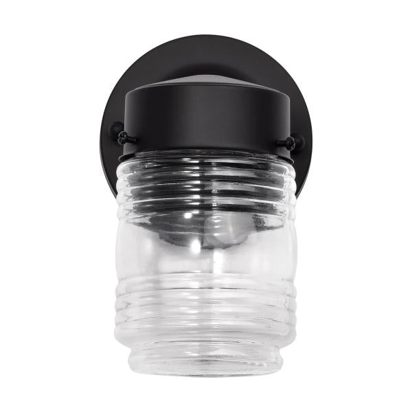 8 Watt - 1 Light - Porch - Wall - Mason Jar Fixture - 3000K - Black Finish with Clear Glass