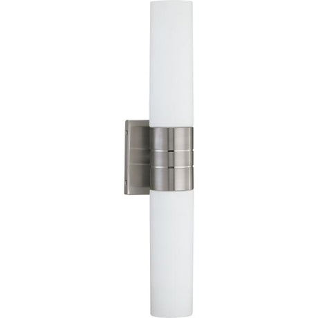 Link - 2 Light - (Vertical) LED Tube Wall Sconce with White Glass - Brushed Nickel Finish