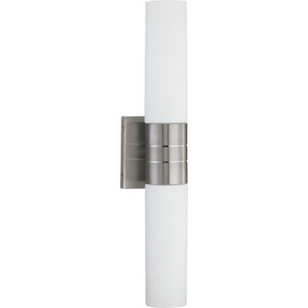 Link - 2 Light - (Vertical) LED Tube Wall Sconce with White Glass - Brushed Nickel Finish