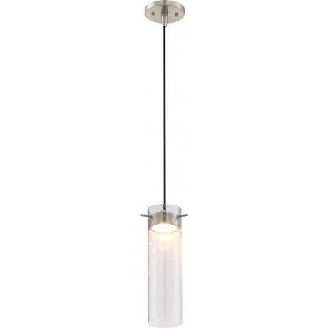 Pulse - LED Mini Pendant with Clear Seeded Glass - Brushed Nickel Finish