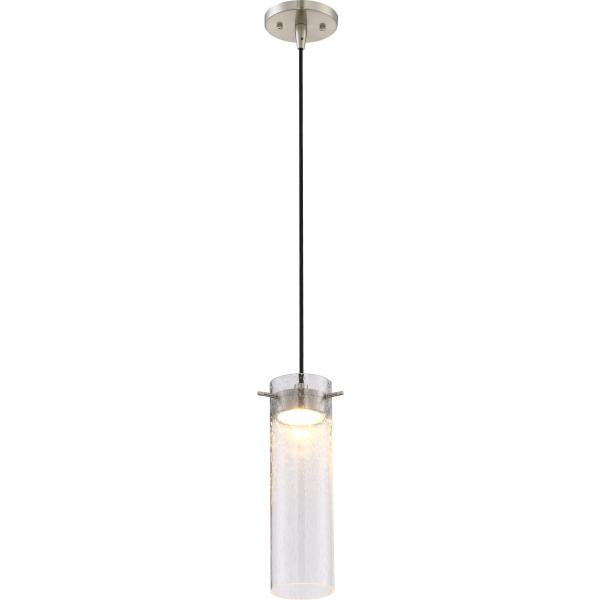 Pulse - LED Mini Pendant with Clear Seeded Glass - Brushed Nickel Finish