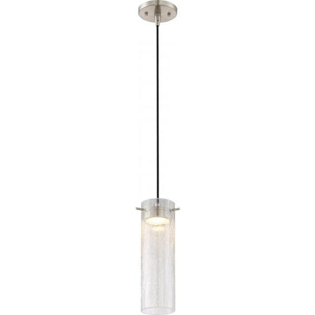 Pulse - LED Mini Pendant with Clear Crackle Glass - Brushed Nickel Finish