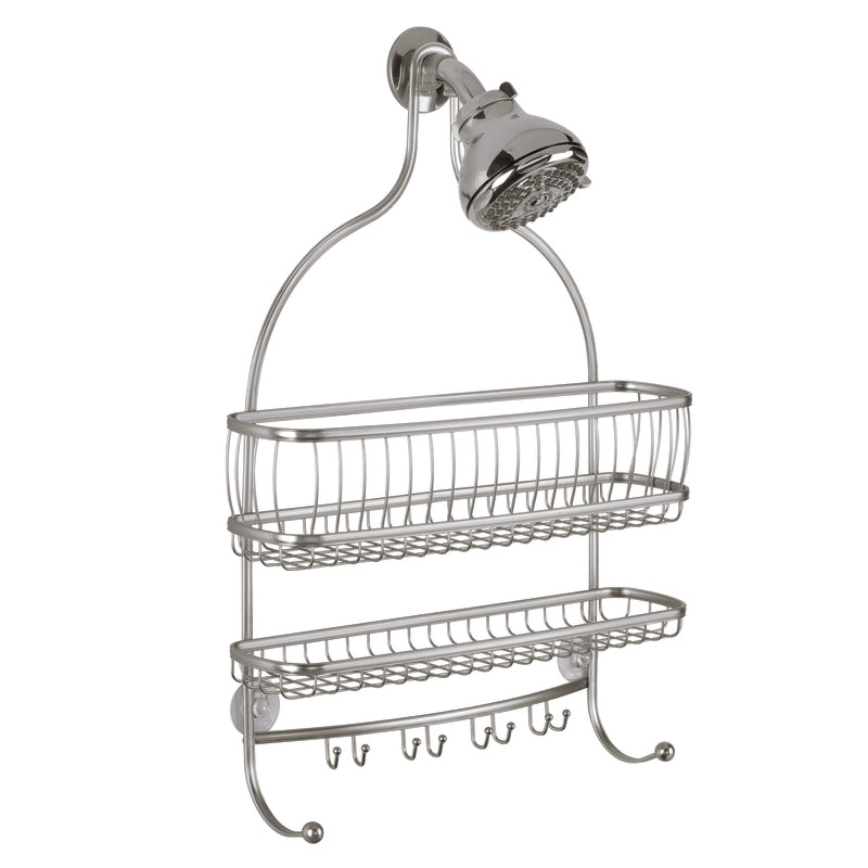 iDesign York Lyra Jumbo 4 in. H X 15 in. W X 21 in. L Satin Nickel Silver Shower Caddy