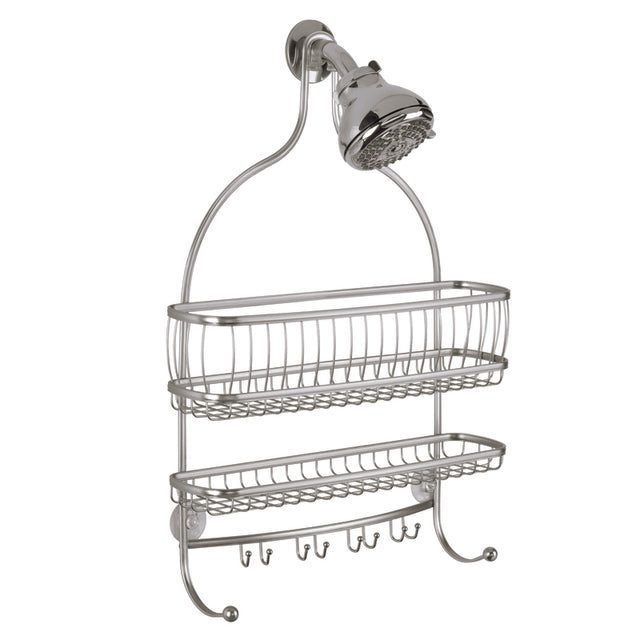 iDesign York Lyra Jumbo 4 in. H X 15 in. W X 21 in. L Satin Nickel Silver Shower Caddy