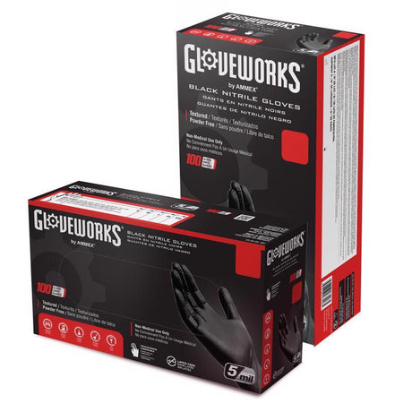 Gloveworks Nitrile Disposable Gloves Large Black Powder Free 100 pk