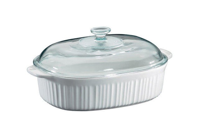 Corningware Ceramic Oblong Dish with Lid 4 qt White