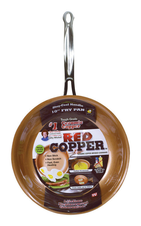 BulbHead Red Copper Ceramic Copper Fry Pan 10 in. Red