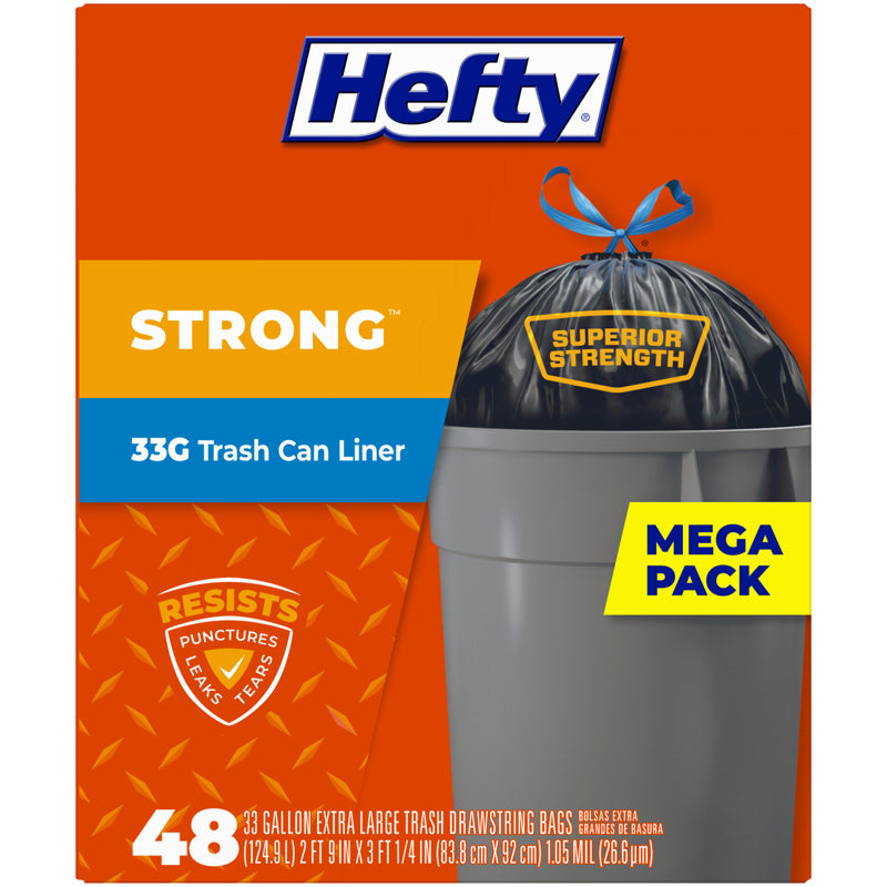 Hefty Extra Strong 33 gal Trash Can Liners Drawstring 48 pk 1.05 mil