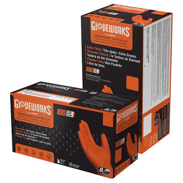 Gloveworks Nitrile Disposable Gloves XX-Large Orange Powder Free 100 pk