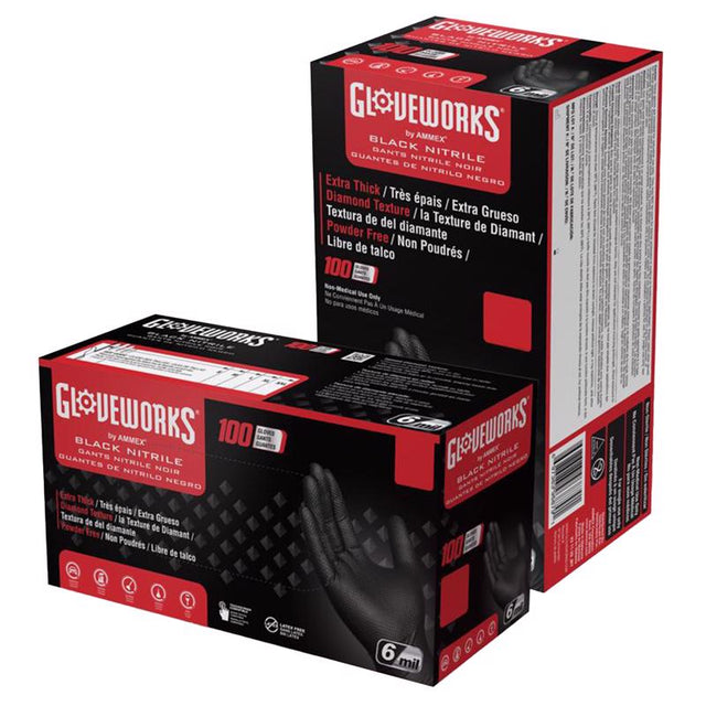 Gloveworks Nitrile Disposable Gloves XX-Large Black Powder Free 100 pk