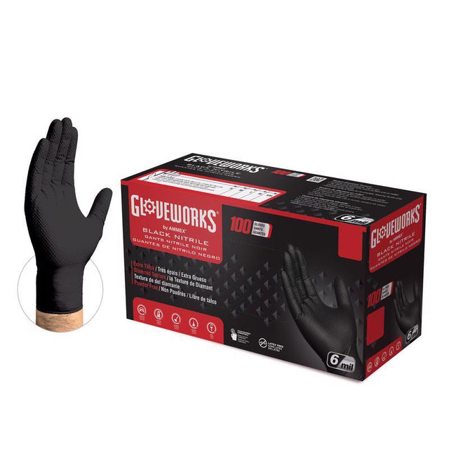 Gloveworks Nitrile Disposable Gloves X-Large Black Powder Free 100 pk