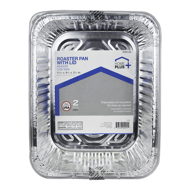 Home Plus Durable Foil 9-1/4 in. W X 11-3/4 in. L Roaster Pan Silver 2 pc