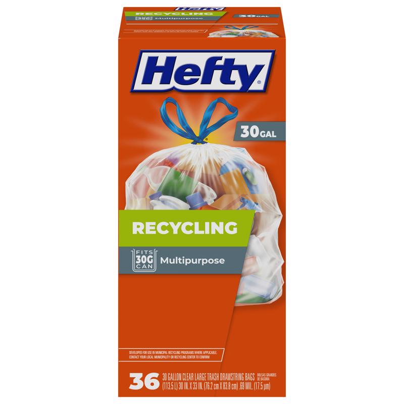 Hefty Recycling 30 gal Trash Bags Drawstring 36 pk 0.69 mil