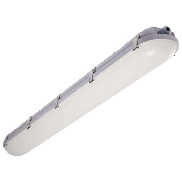 4 Foot - Vapor Proof Linear Fixture with Integrated Microwave Sensor - CCT & Wattage Selectable - IP65 and IK08 Rated - 120V-347V