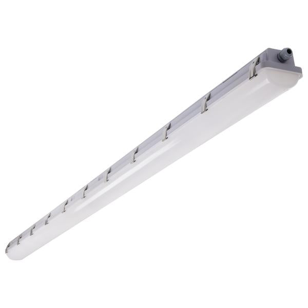 8 Foot - Vapor Proof Linear Fixture with Integrated Microwave Sensor - CCT & Wattage Selectable - IP65 and IK08 Rated - 120V-347V