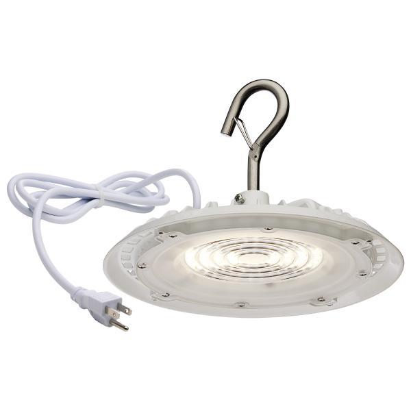 60 Watt - Hi-Pro Shop Light with Plug - 8" Dia. - 3000K - White Finish - 120 Volt