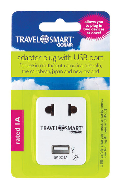 Travel Smart Type A For Worldwide Adapter Plug w/USB Port