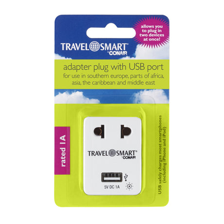 Travel Smart Type A For Worldwide Adapter Plug w/USB Port