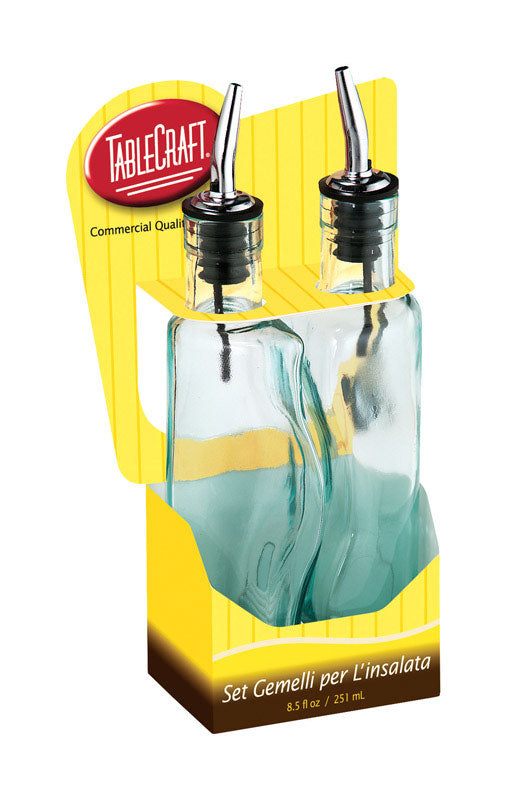 TableCraft Gemelli Clear Glass/Steel Oil and Vinegar Set w/Pourer 17 oz