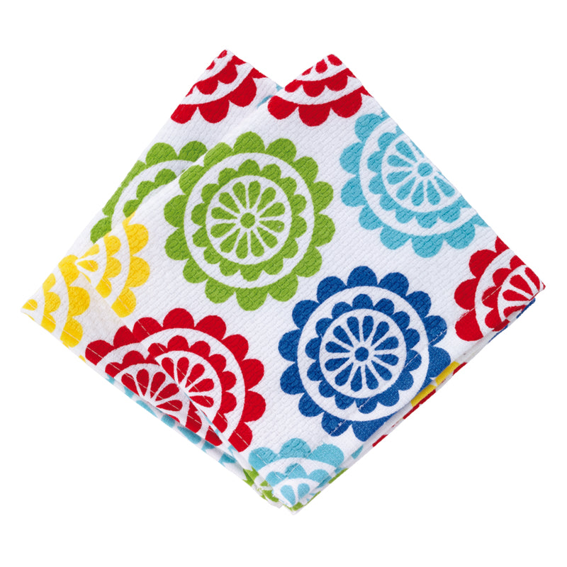 T-Fal Multicolored Cotton Medallion Dish Cloth 2 pk