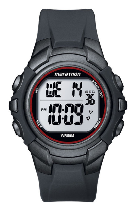 Timex Marathon Mens Round Gray/Red Digital Sports Watch Resin Water Resistant