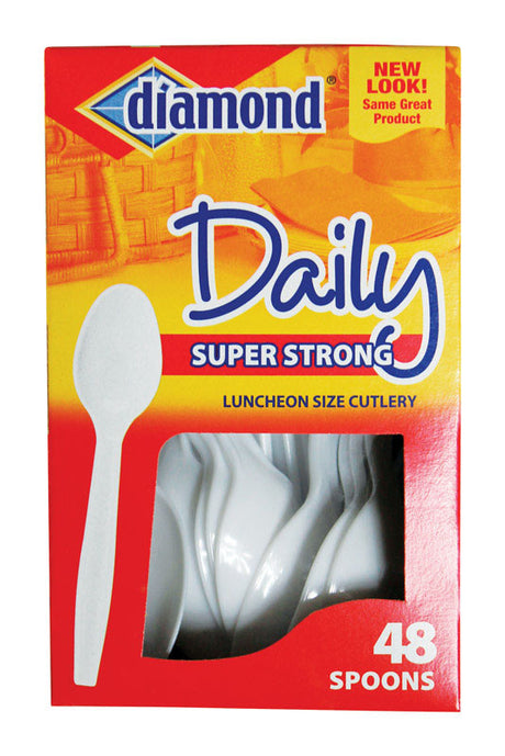 Diamond White Plastic Heavy Duty Spoons 48 pk