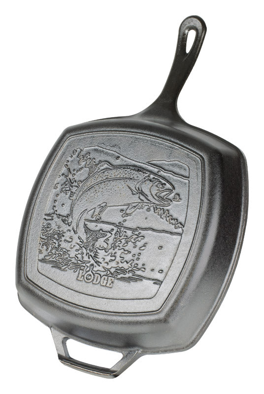 Lodge Wildlife Series-Rainbow Trout Cast Iron Grill Pan 10-1/2 in. Black