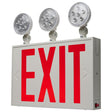 Combination Red Exit Sign/Emergency Light, 90min Ni-Cad backup, 120/277V, Tri Head, Single/Dual Face, Universal Mounting, Steel/NYC