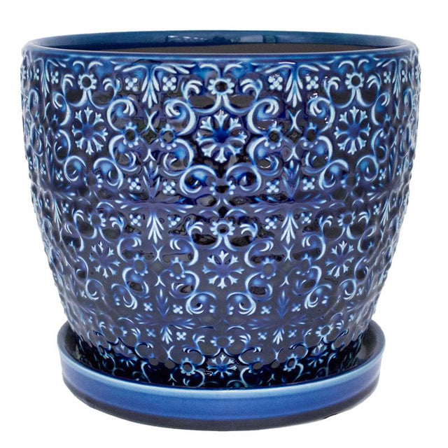 Trendspot Mediterranean 10.16 in. H X 11.9 in. W X 11.9 in. D X 12 in. D Ceramic Planter Blue