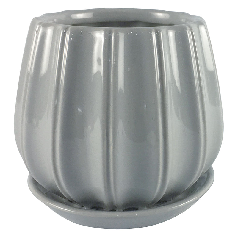 Trendspot Contour 5.5 in. H X 5.9 in. W X 5.9 in. D X 6 in. D Ceramic Planter Gray