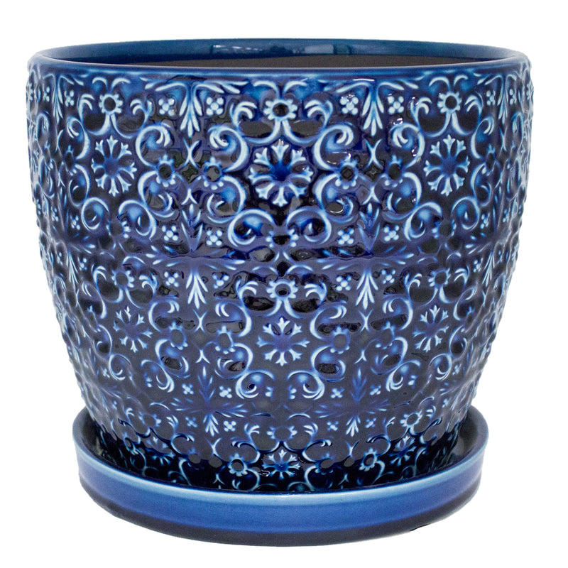 Trendspot Mediterranean 8.5 in. H X 10 in. W X 10 in. D X 10 in. D Ceramic Planter Blue