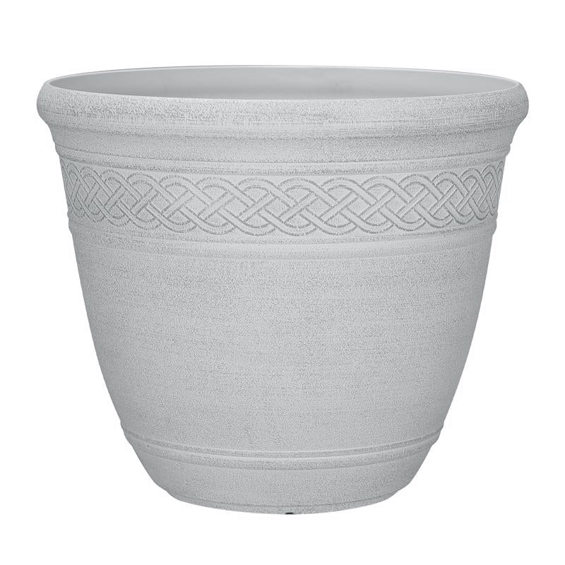 L&G Solutions 14 in. H X 16 in. D Polyresin Stone Planter White