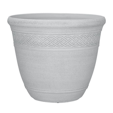 L&G Solutions 14 in. H X 16 in. D Polyresin Stone Planter White