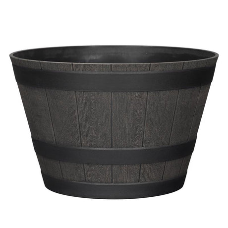 L&G Solutions 9 in. H X 14 in. D Wood-Resin Whiskey Barrel Planter Brown