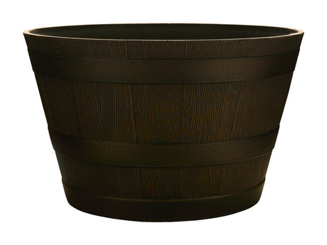 Southern Patio 12.2 in. H X 20.5 in. W X 20.5 in. D Resin Whiskey Barrel Planter Brown