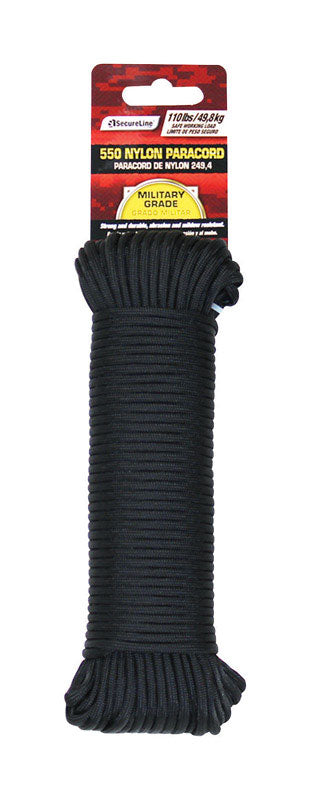 SecureLine 5/32 in. D X 100 ft. L Black Braided Nylon Paracord