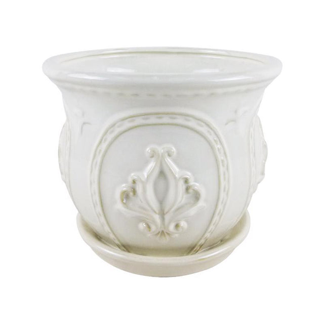 Trendspot Classical Ornate 5.1 in. H X 6 in. W X 6 in. D X 6 in. D Ceramic Planter White