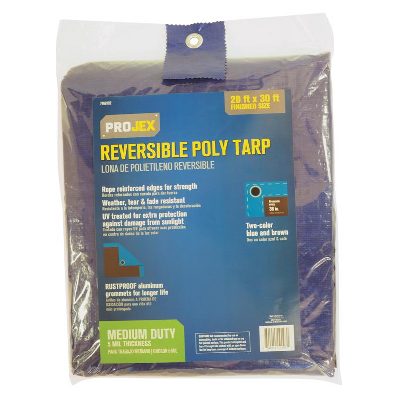 Projex 20 ft. W X 30 ft. L Medium Duty Polyethylene Reversible Tarp Blue/Brown