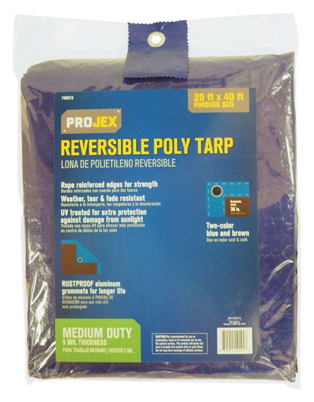 Projex 20 ft. W X 40 ft. L Medium Duty Polyethylene Reversible Tarp Blue/Brown