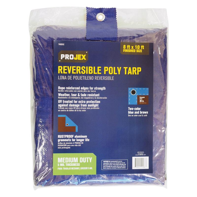 Projex 8 ft. W X 10 ft. L Medium Duty Polyethylene Reversible Tarp Blue/Brown