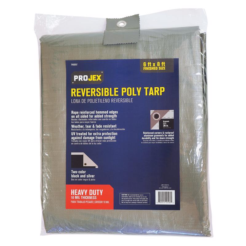 Projex 6 ft. W X 8 ft. L Heavy Duty Polyethylene Reversible Tarp Black/Silver