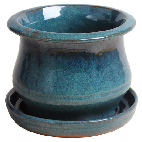 Trendspot Low Bell 5.3 in. H X 6.9 in. W X 6.9 in. D X 7 in. D Ceramic Planter Aqua Blue