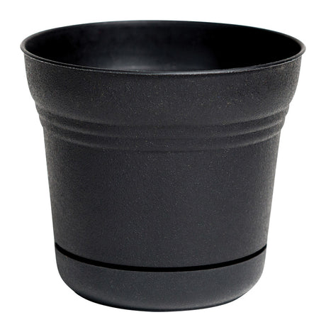 Bloem Saturn 10.75 in. H X 12 in. D Plastic Flower Pot Black