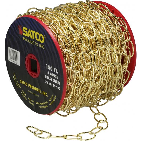 11 Ga. Chain - Brass Finish - 50 yd. (150 ft.) to Reel - 1 Reel To Master - 15lbs Max