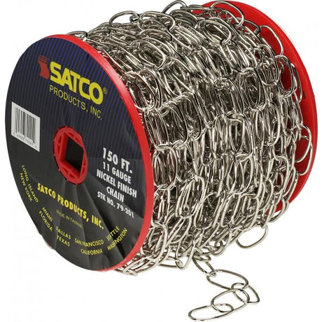 11 Ga. Chain - Nickel Finish - 50 yd. (150 ft.) to Reel - 1 Reel To Master - 15lbs Max