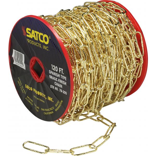 11 Ga. Chain - Spanish Type Brass Finish - 50 yd. (150 ft.) to Reel - 1 Reel To Master - 15lbs Max