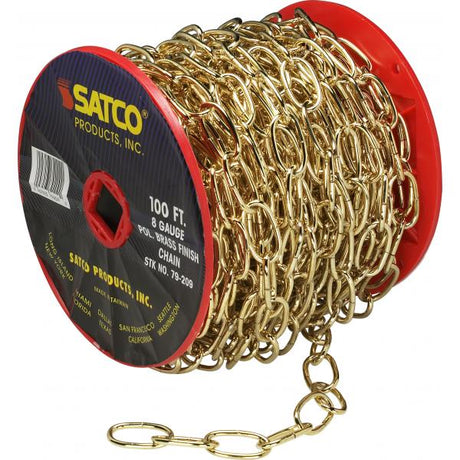 8 Ga. Chain - Brass Finish - 100 ft. to Reel - 1 Reel To Master - 35lbs Max