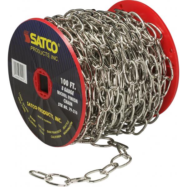 8 Ga. Chain - Nickel Finish - 100 ft. to Reel - 1 Reel To Master - 35lbs Max